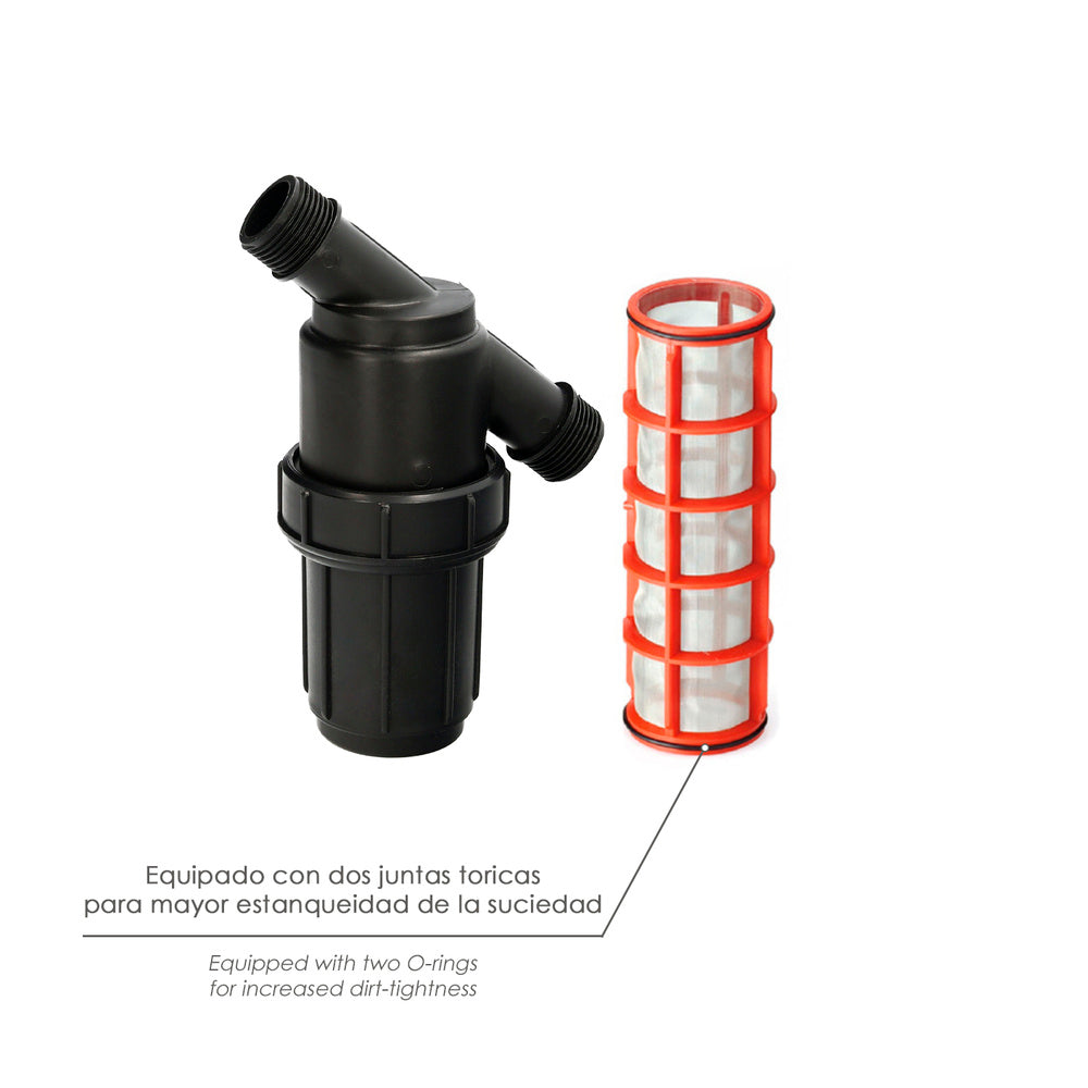 Filtro con malla interior 1" para sistema de goteo (malla 100 mesh) riego por goteo, microaspersión, riego por nebulización