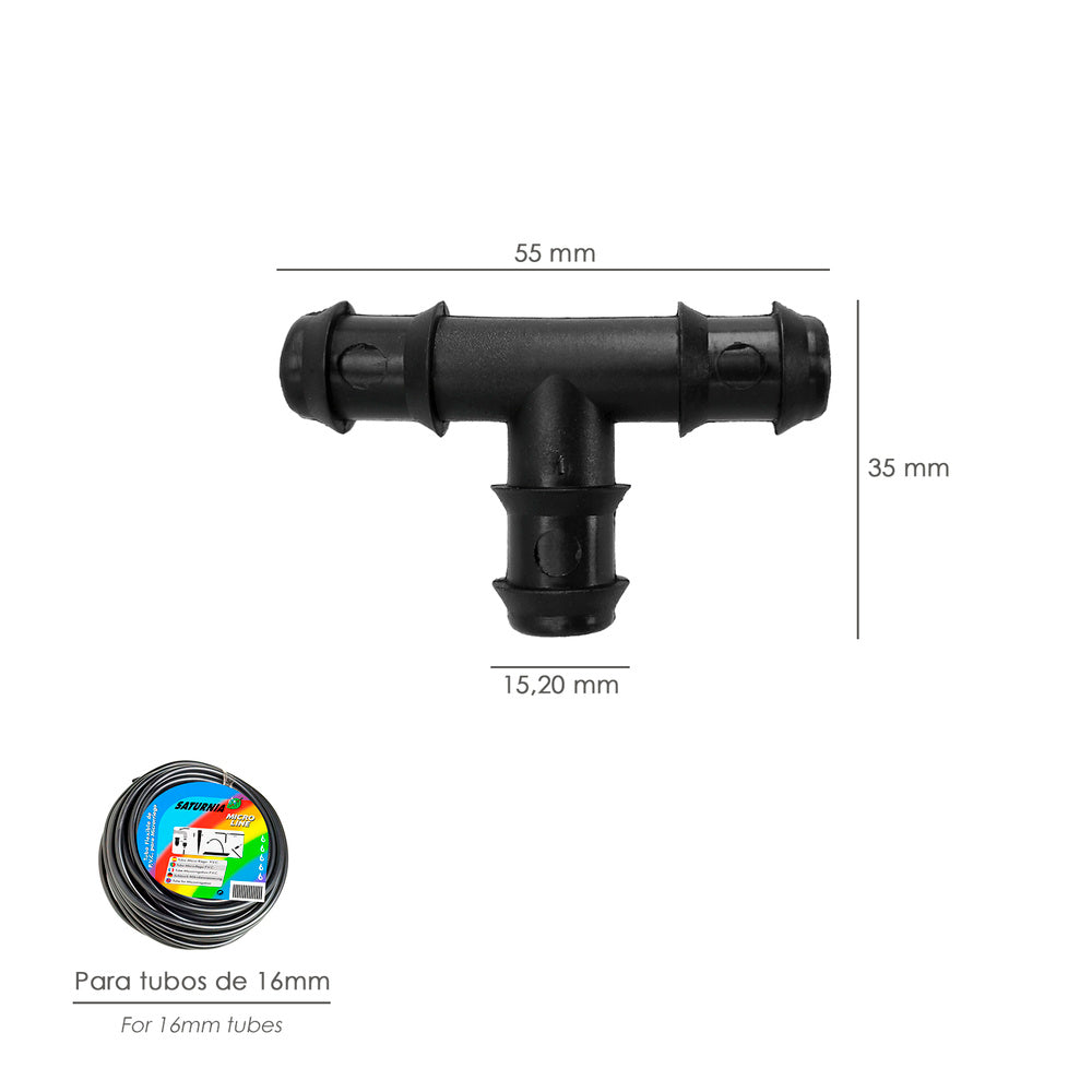 Te simple para tuberías goteo ø 16 mm (bolsa 100 piezas) riego por goteo, microaspersión, riego por nebulización