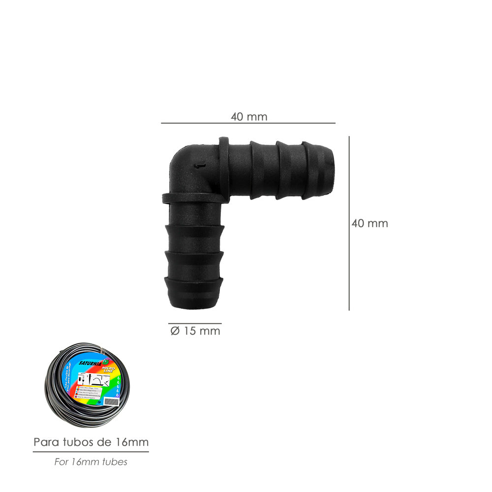 Codo simple para tuberías goteo ø 16 mm (bolsa 100 piezas) riego por goteo, microaspersión, riego por nebulización