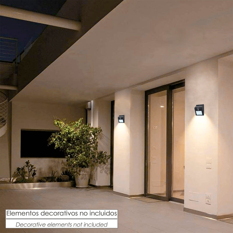 Aplique foco solar LED exterior IP65, 200 lumenes, sensor movimiento y crepuscular, foco LED batería, foco solar batería,