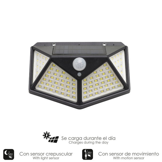 Aplique solar LED con sensor de luz y de movimiento 270 lumenes ip4x foco LED a batería, foco solar