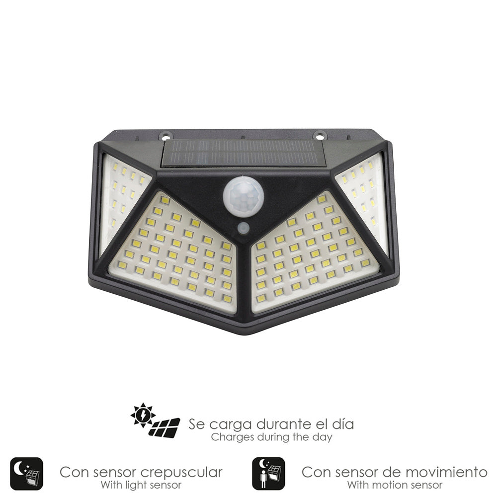 Aplique solar led con sensor de luz y de movimiento 270 lúmenes ip4x foco led a batería, foco solar.