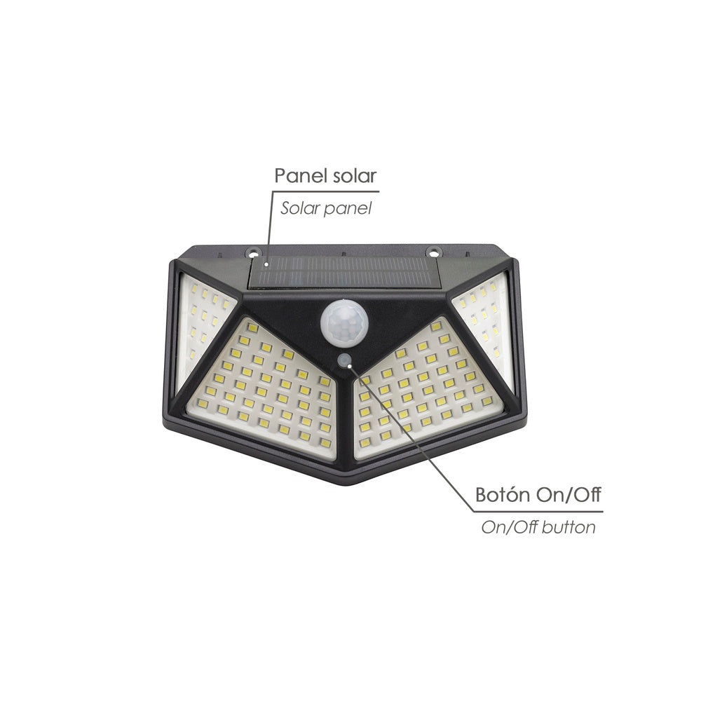 Aplique solar led con sensor de luz y de movimiento 270 lúmenes ip4x foco led a batería, foco solar.