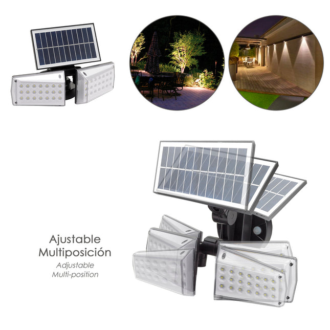 Aplique solar LED doble con sensor de movimiento / crepuscular 450 lumenes. protección IP65