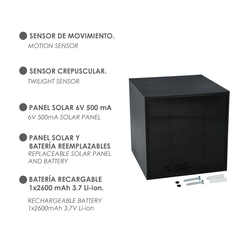 Aplique solar led 800 lúmenes con detector movimiento / crepuscular protección ip65
