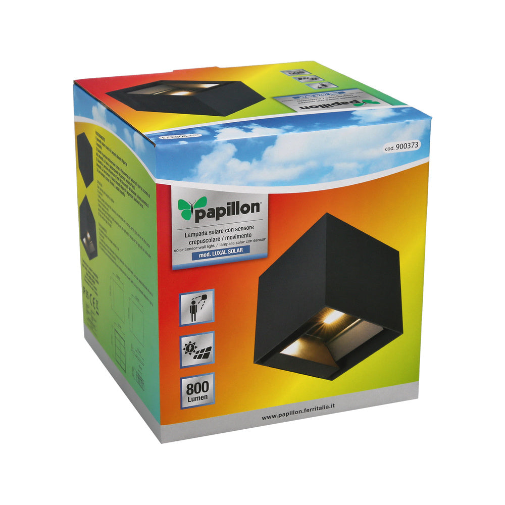 Aplique solar led 800 lúmenes con detector movimiento / crepuscular protección ip65