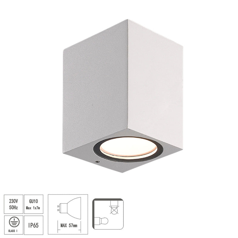 Lámpara aplique cuadrado GU10 IP65 color blanco aplique techo, luz jardín, lámpara jardín, luz exterior, aplique jardín