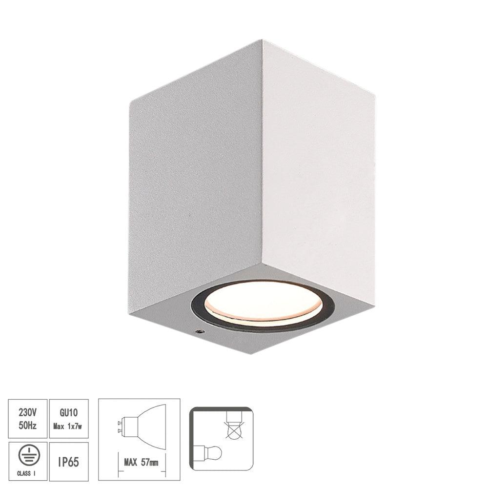 White square GU10 IP65 outdoor wall light, ceiling light, garden light, outdoor light, garden wall light