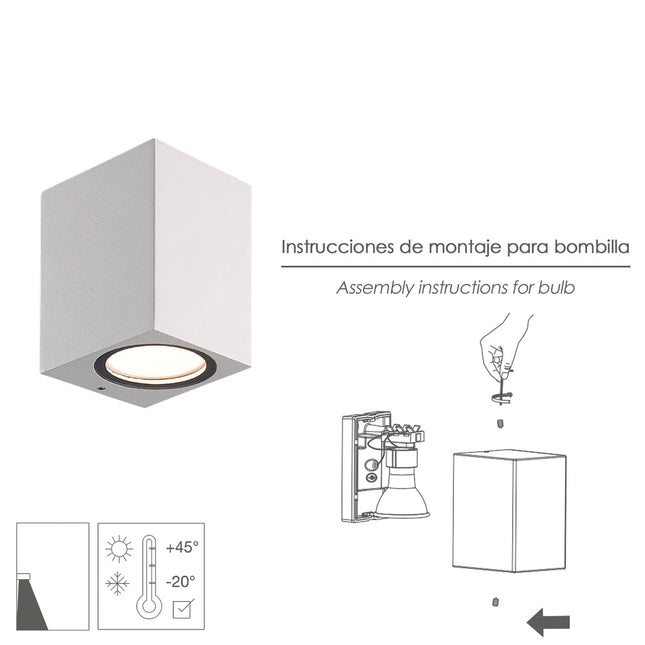 Lámpara aplique cuadrado GU10 IP65 color blanco aplique techo, luz jardín, lámpara jardín, luz exterior, aplique jardín