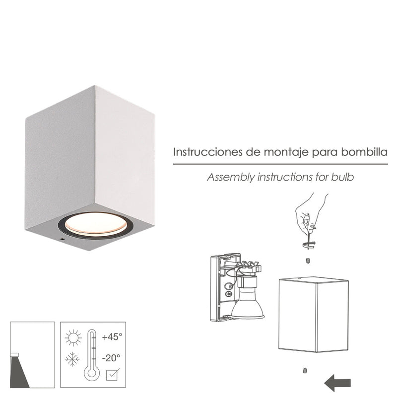 Lámpara aplique cuadrado GU10 IP65 color blanco aplique techo, luz jardín, lámpara jardín, luz exterior, aplique jardín