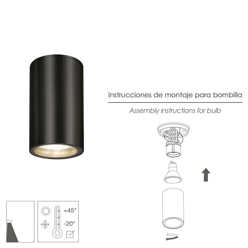 Lámpara techo foco gu10 IP65 negro aplique techo, luz jardín, lámpara jardín, luz exterior, aplique jardín
