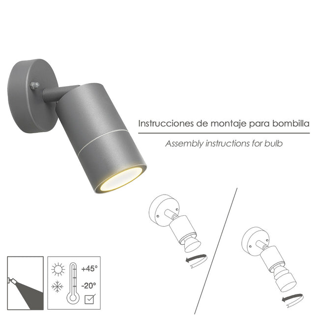 Lámpara aplique exterior GU10 IP44 color antracita aplique techo, luz jardín, lámpara jardín, luz exterior, aplique jardín