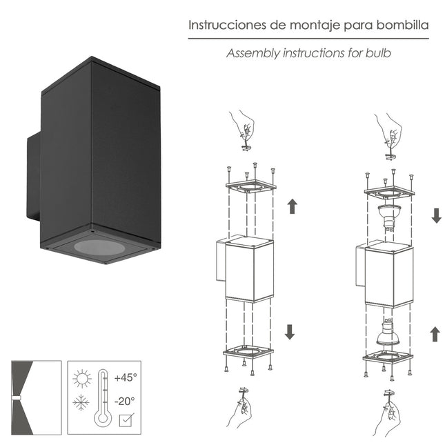 Lámpara aplique doble GU10 IP65 negro