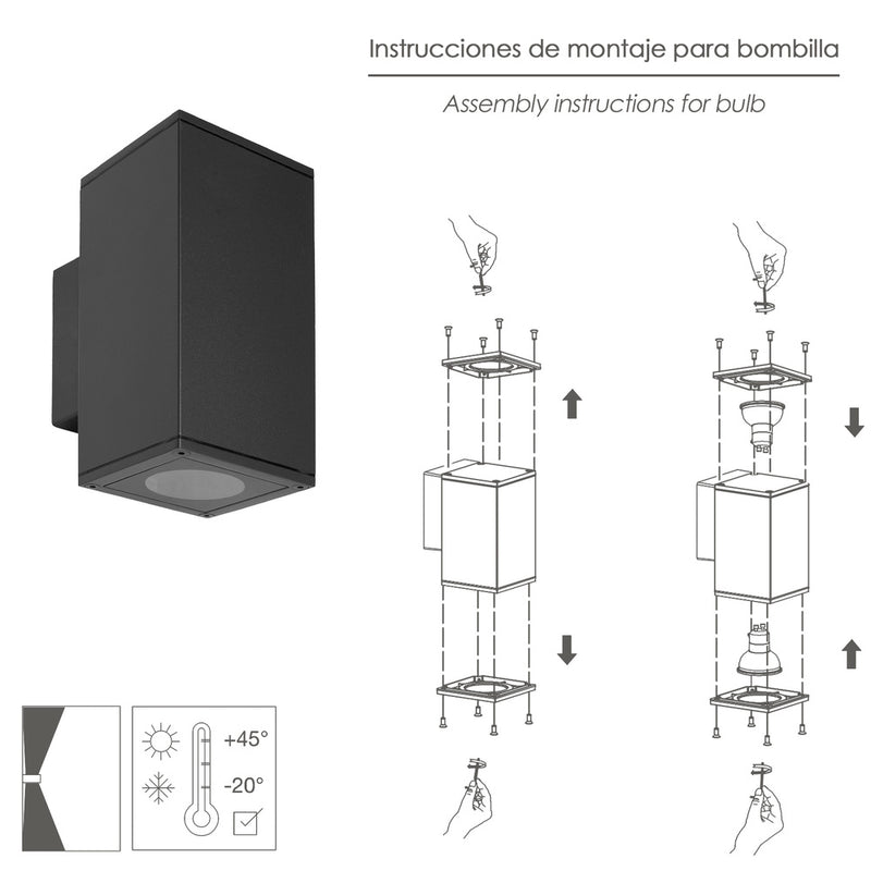 Lámpara aplique doble GU10 IP65 negro