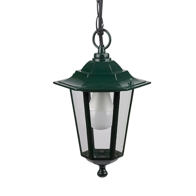 Farol jardín hexagonal verde suspendido