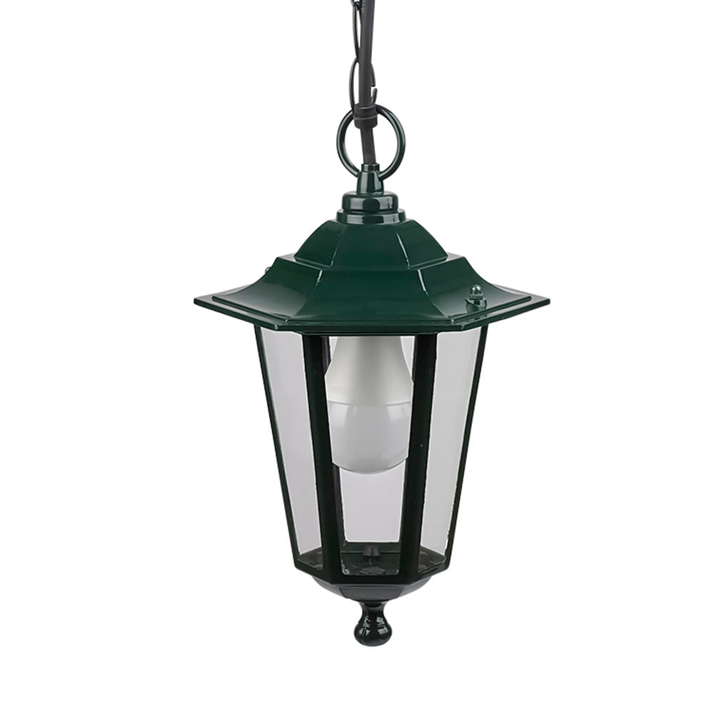 Green suspended hexagonal garden lantern
