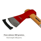 Hacha con mango vizcaína 480 gramos, trabajos agrícolas, jardinería, poda, tala, cortar ramas de troncos,