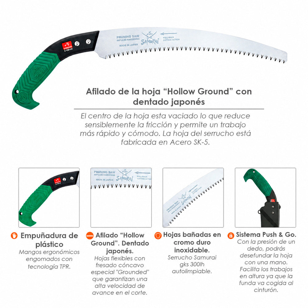 Serrote japonês curvo, cabo TPR, 330 mm