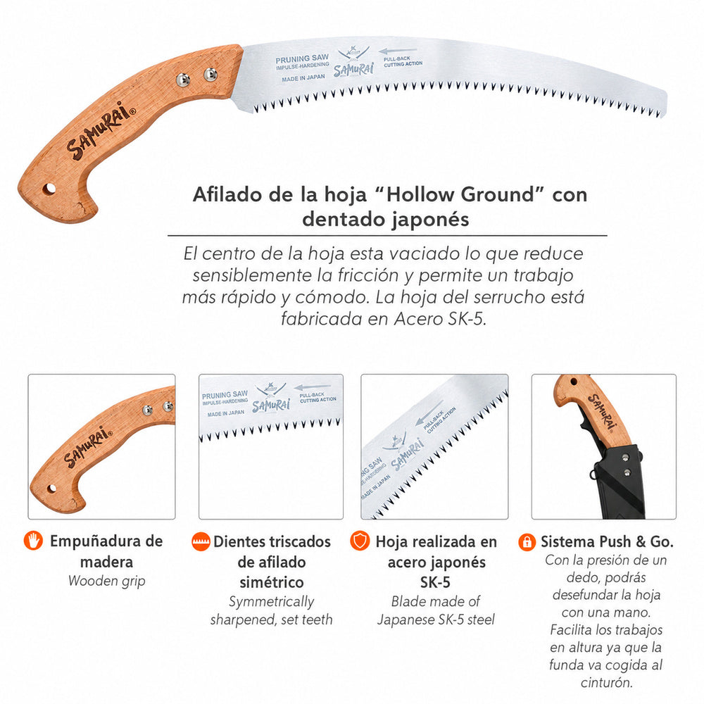 Curved Samurai Saw, wooden handle, 330 mm