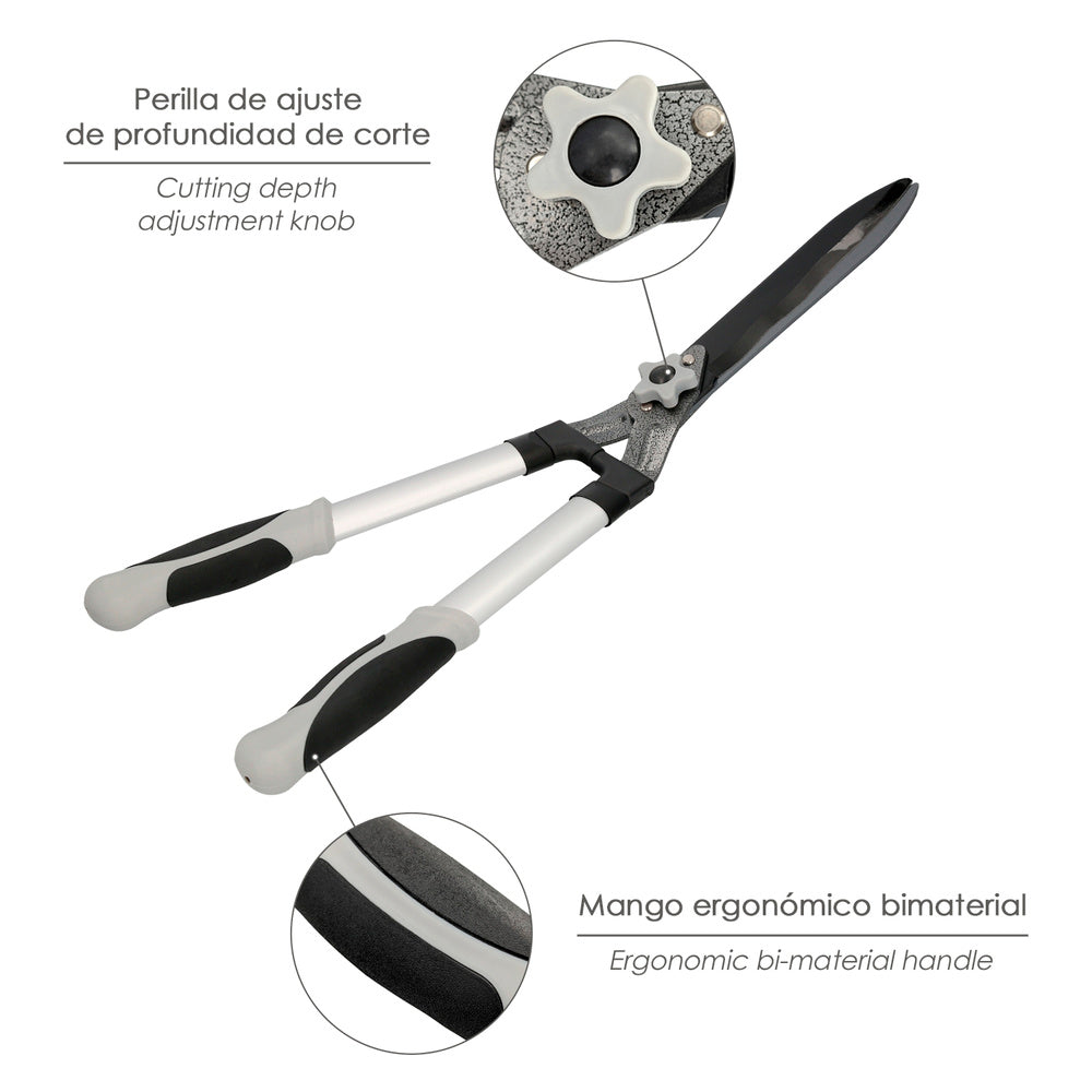 Hedge shears 2-hand aluminum 63 cm non-stick steel blades, TPR handle, cutting adjustment