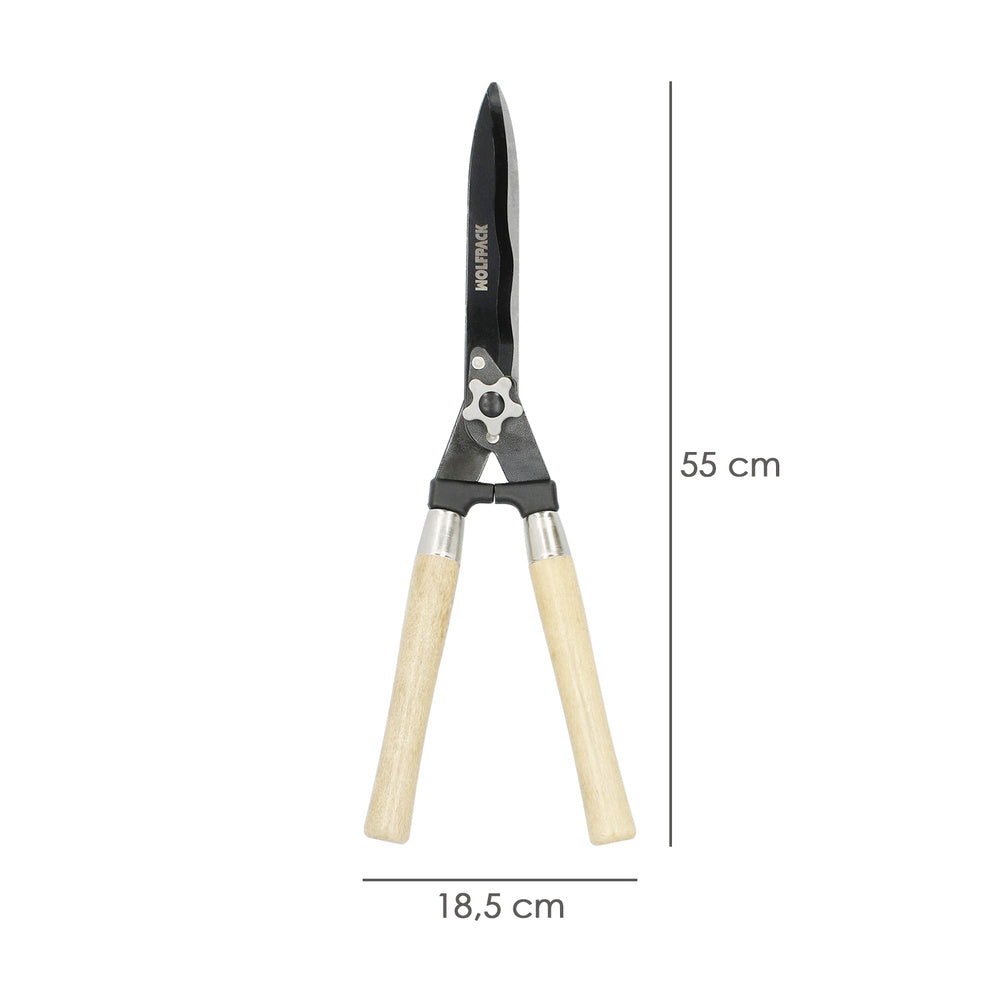 Tijeras podar setos 2 manos mangos madera 54 cm. Hojas acero antiadherente, ajuste corte