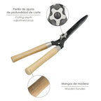 Tijeras podar setos 2 manos mangos madera 54 cm. Hojas acero antiadherente, ajuste corte