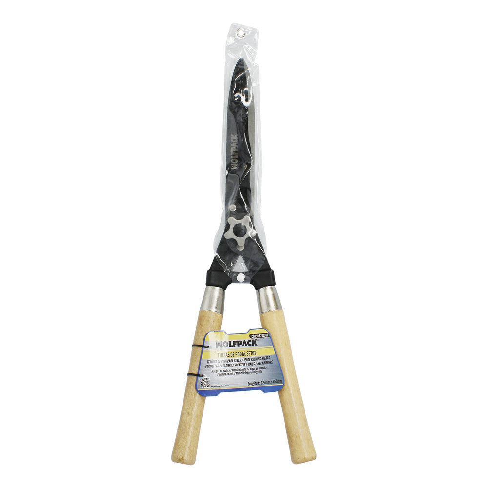 Tijeras podar setos 2 manos mangos madera 54 cm. Hojas acero antiadherente, ajuste corte