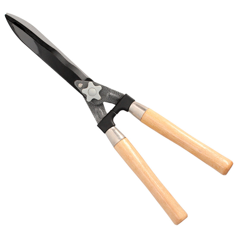 Tijeras podar setos 2 manos mangos madera 54 cm. hojas acero antiadherente, ajuste corte