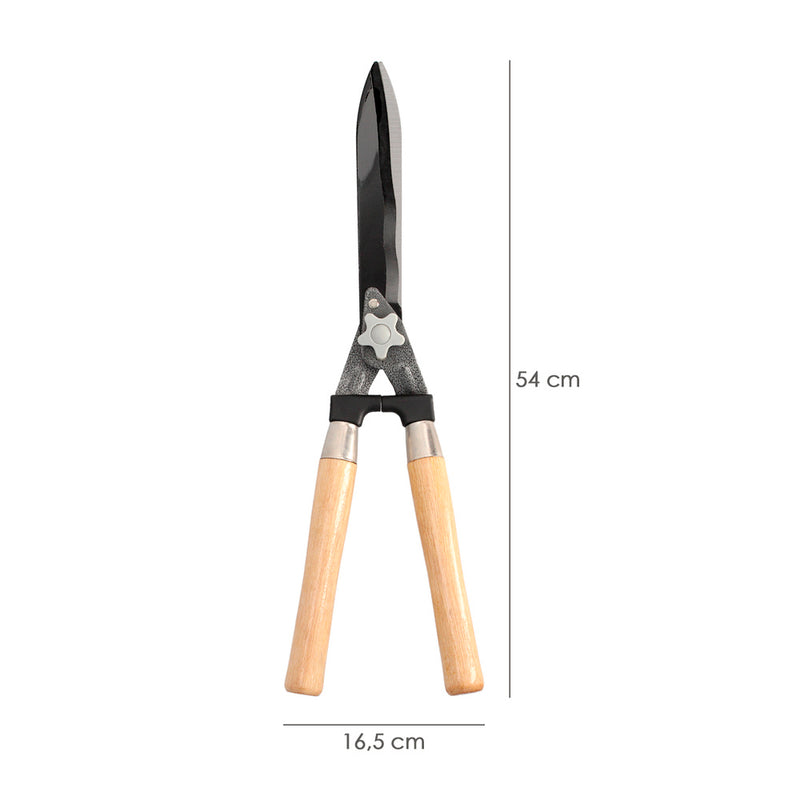 Tijeras podar setos 2 manos mangos madera 54 cm. hojas acero antiadherente, ajuste corte