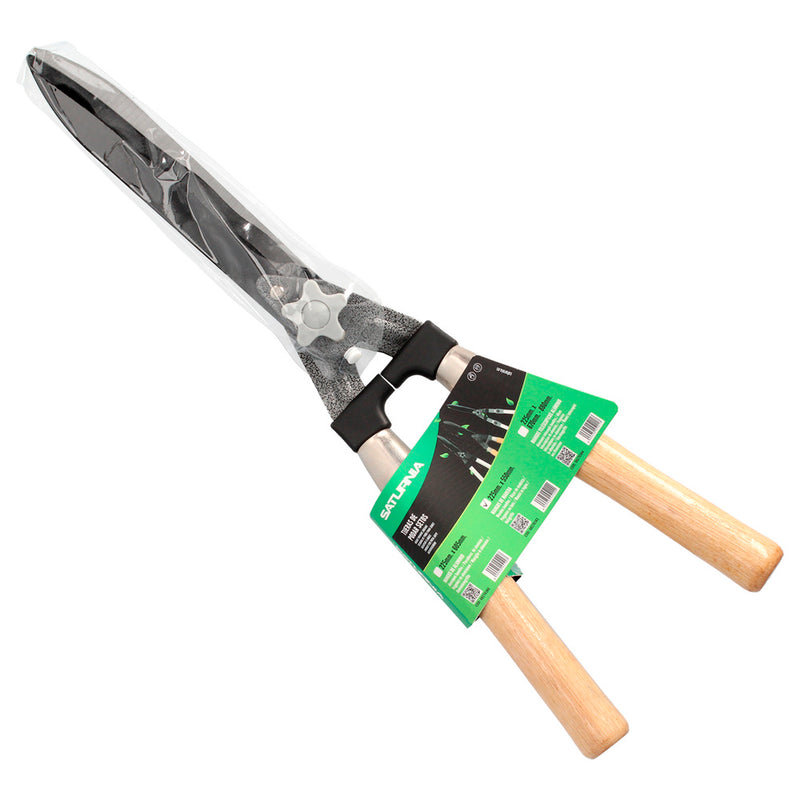 Tijeras podar setos 2 manos mangos madera 54 cm. hojas acero antiadherente, ajuste corte