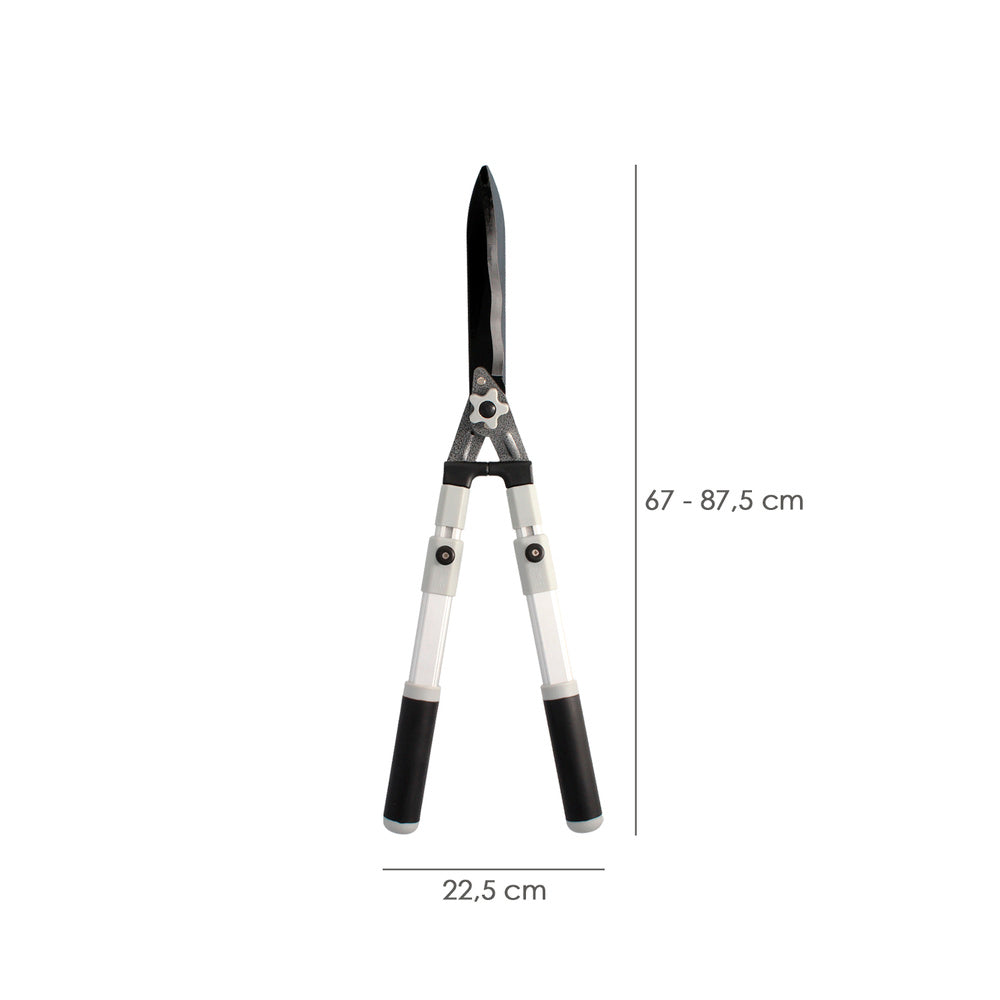 Two-hand telescopic aluminum hedge shears, non-stick steel blades, TPR handle, cutting adjustment,