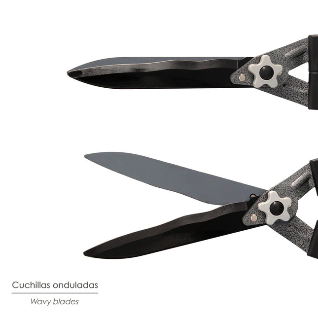 Tijeras podar setos 2 manos aluminio telescopicas, hojas acero antiadherente, mango TPR, ajuste corte,