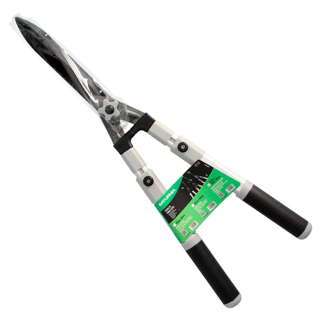 Tijeras podar setos 2 manos aluminio telescopicas, hojas acero antiadherente, mango TPR, ajuste corte,