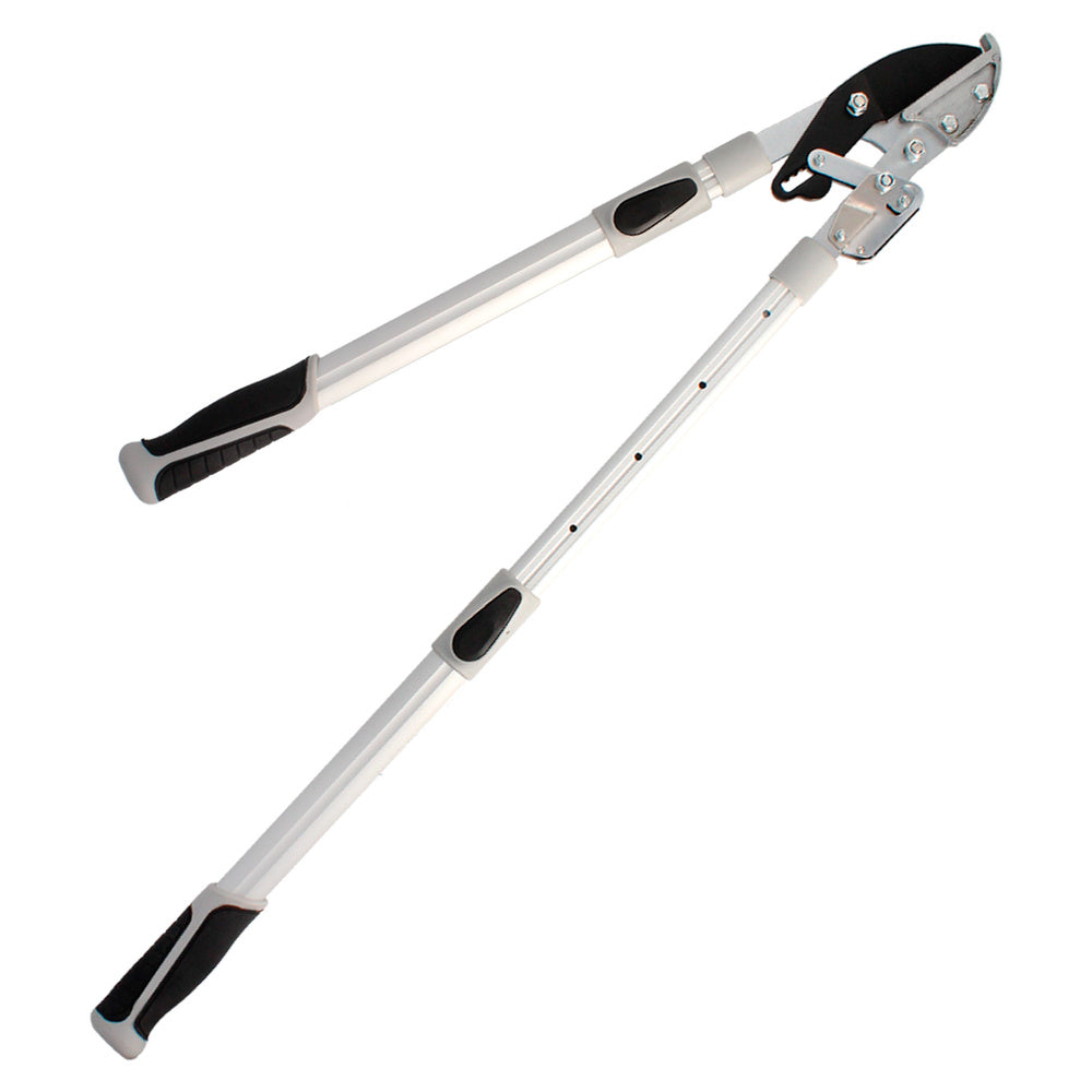 Anvil-type two-hand pruning shears. Telescopic from 68 to 95 cm, aluminum handle, force multiplier, cutting capacity ø 35 mm, TPR grip.