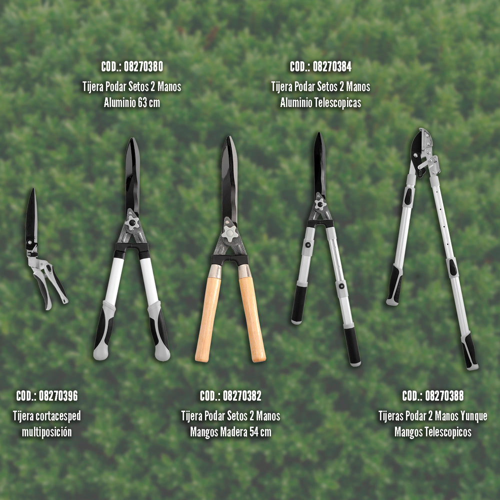 Tijeras podar 2 manos yunque. Telescópica de 68 a 95 cm mango aluminio multiplicador fuerza, corte ø 35 mm empuñadura tpr