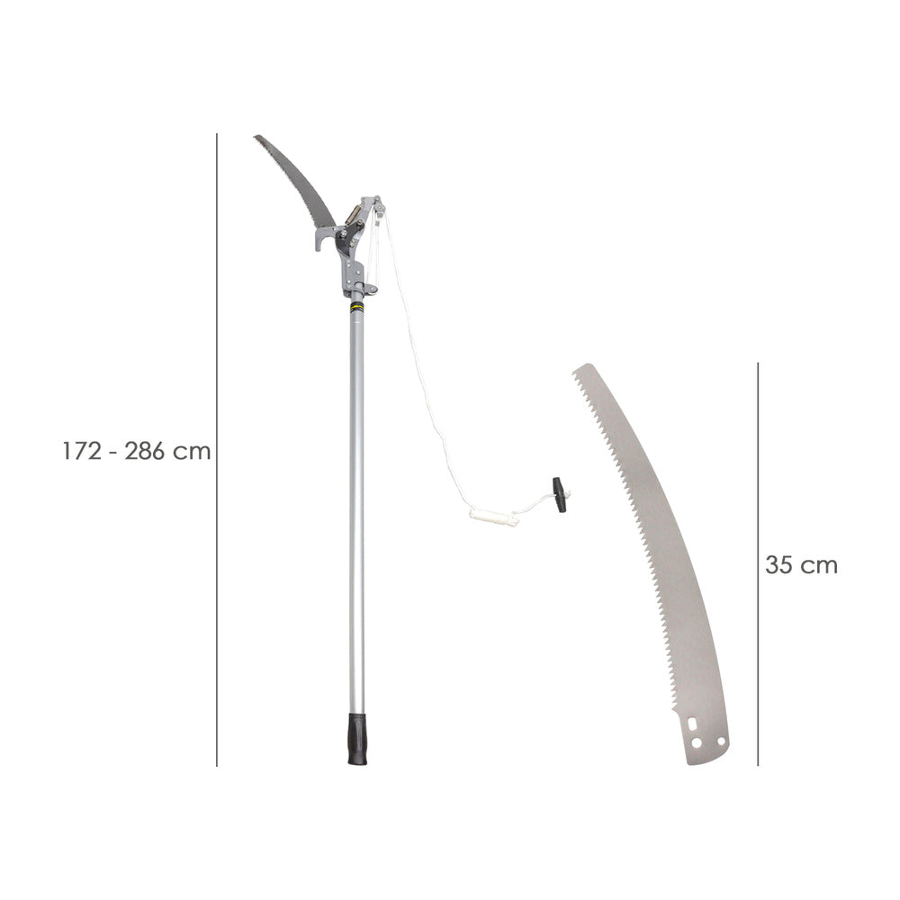 Branch cutter with saw, aluminum handle, extendable from 1.8 to 2.8 meters