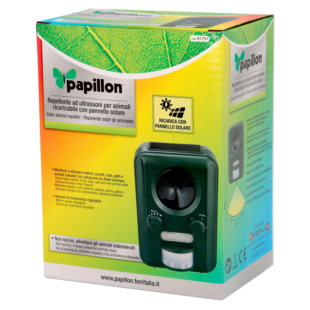 Solar/USB ultrasonic animal repeller. Repels rodents, mice, cats, dogs, birds, etc.