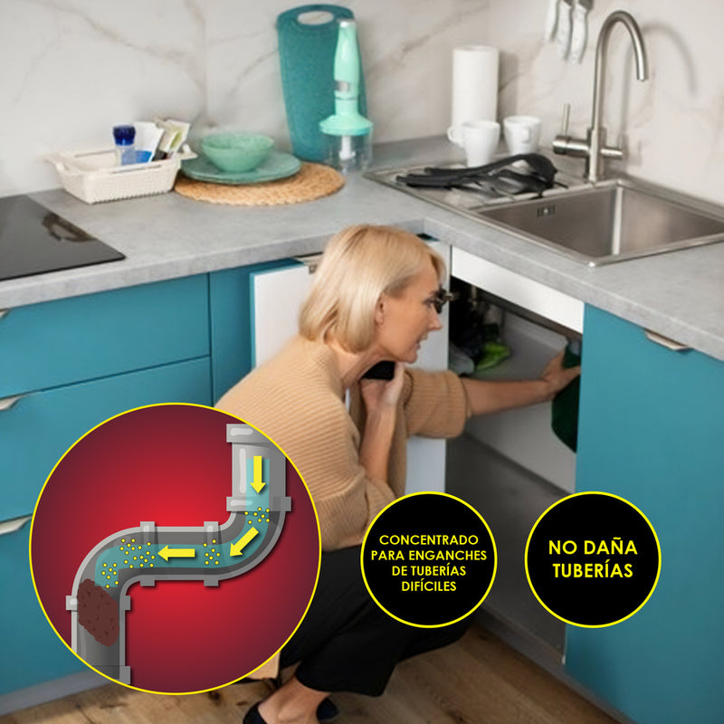 Desatascador granular profesional 1 kg. desatascador de tuberías, eliminador de atascos, limpiador de tuberías