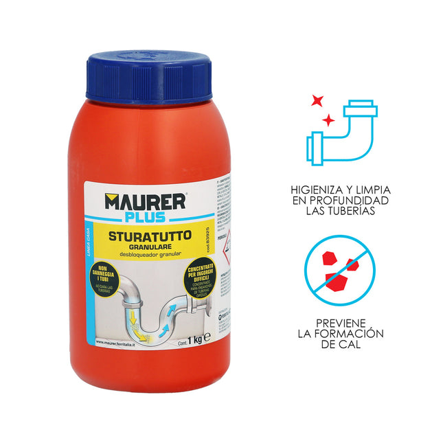 Desatascador granular profesional 1 kg. desatascador de tuberías, eliminador de atascos, limpiador de tuberías