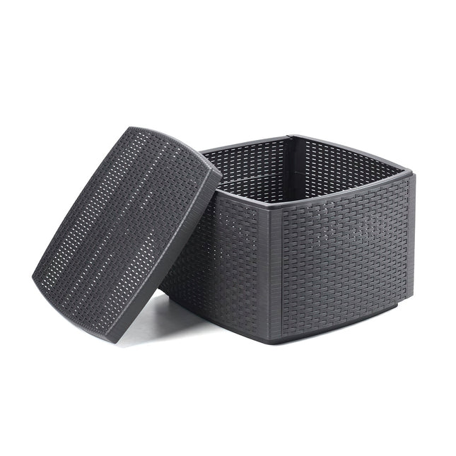 Mesa resina auxiliar simil rattan cofre 53x53x40 cm