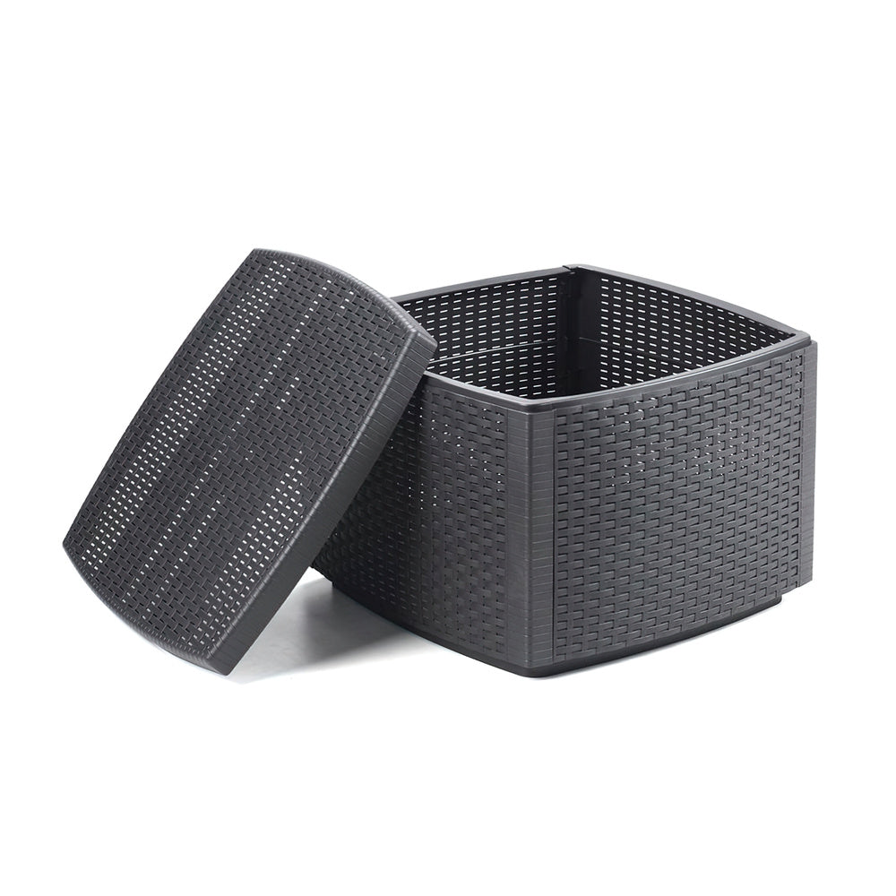 Rattan-effect resin side table with storage 53x53x40 cm