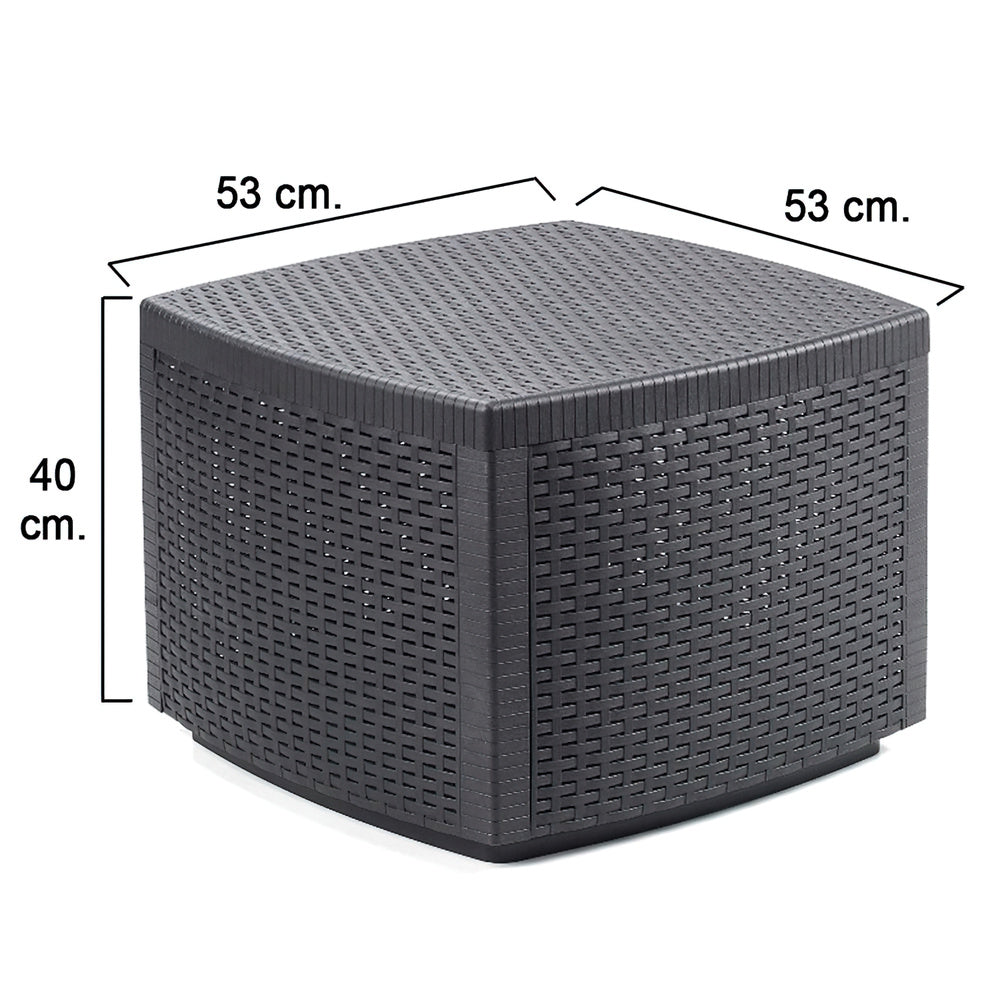 Rattan-effect resin side table with storage 53x53x40 cm
