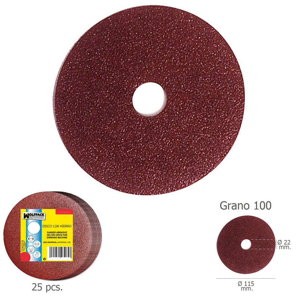 Disco lija hierro 115x22 mm grano 100 (paquete de 25 unidades)