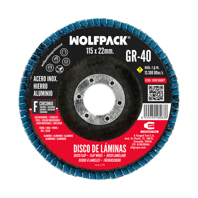 Disco laminas lija circonio inox - plus 115x22 mm. grano 40