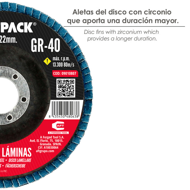 Disco laminas lija circonio inox - plus 115x22 mm. grano 40