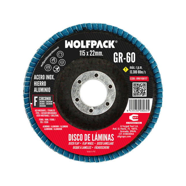 Disco laminas lija circonio inox - plus 115x22 mm. grano 60