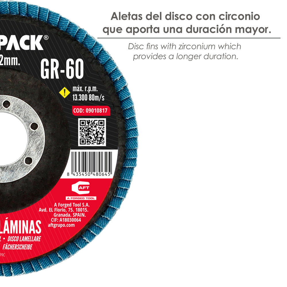 Disco laminas lija circonio inox - plus 115x22 mm grano 60