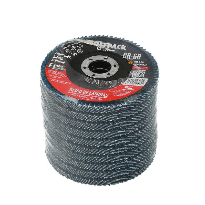 Disco laminas lija circonio inox - plus 115x22 mm. grano 60
