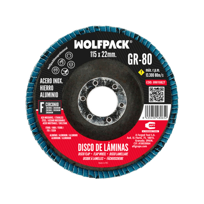 Disco lamina lija circon inox - plus 115x22 mm. grano 80
