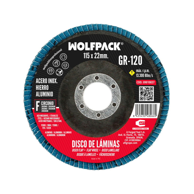 Disco laminas lija circonio inox - plus 115x22 mm. grano 120